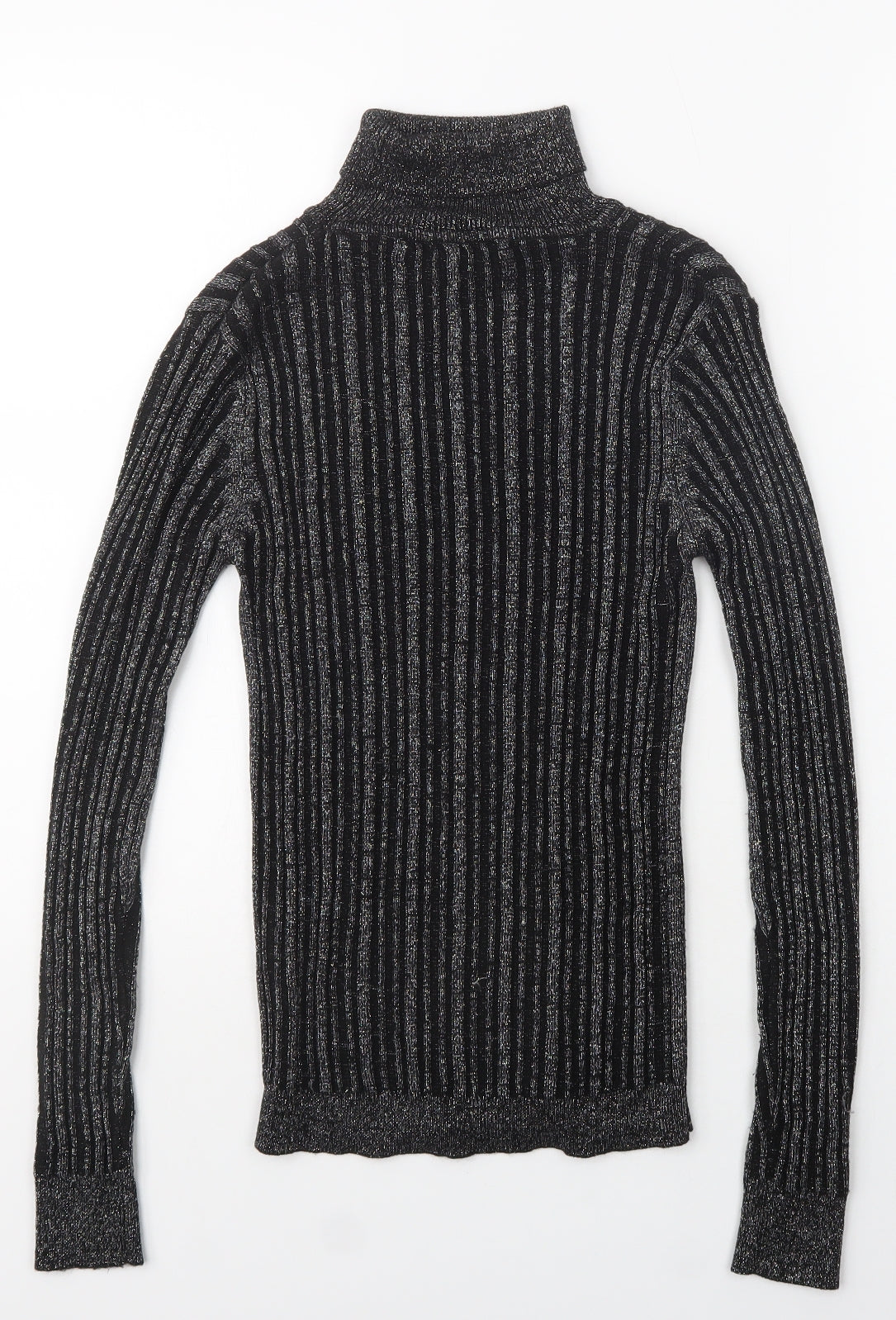 Brave Soul Womens Black Roll Neck Striped Acrylic Pullover Jumper Size M