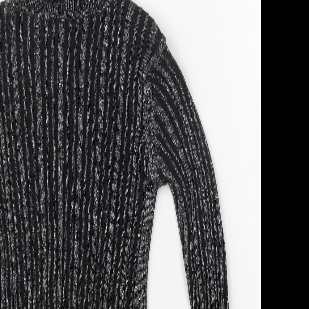 Brave Soul Womens Black Roll Neck Striped Acrylic Pullover Jumper Size M