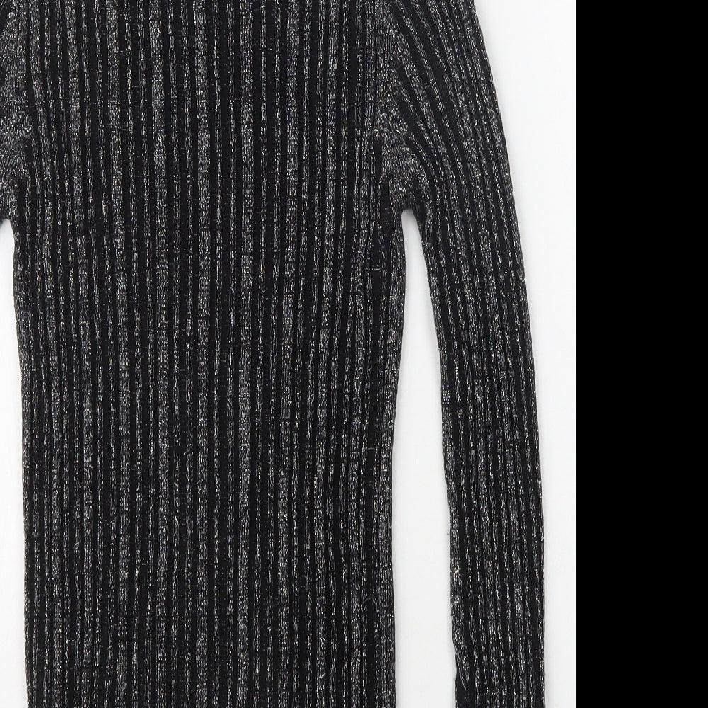Brave Soul Womens Black Roll Neck Striped Acrylic Pullover Jumper Size M