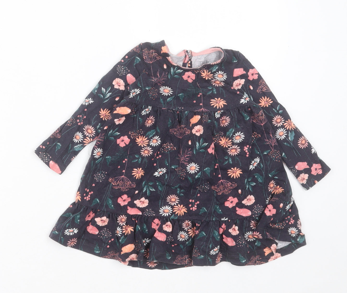 F&F Girls Blue Floral Cotton A-Line  Size 6-9 Months  Crew Neck Button