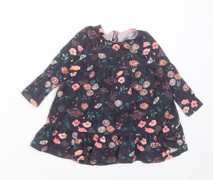 F&F Girls Blue Floral Cotton A-Line Size 6-9 Months Crew Neck Button
