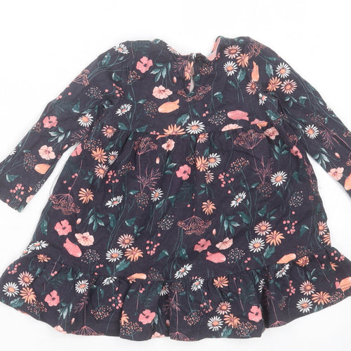 F&F Girls Blue Floral Cotton A-Line  Size 6-9 Months  Crew Neck Button