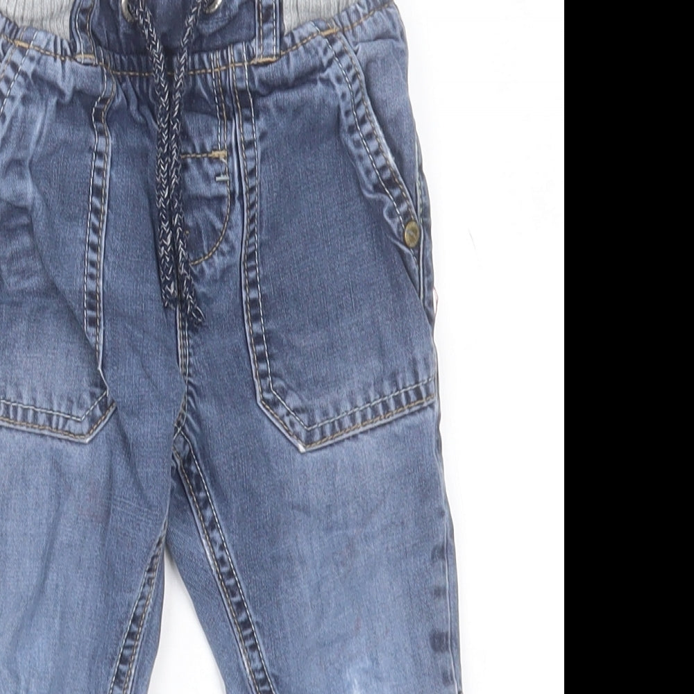NEXT Boys Blue  Cotton Capri Jeans Size 12-18 Months  Tie - Ripped Knees