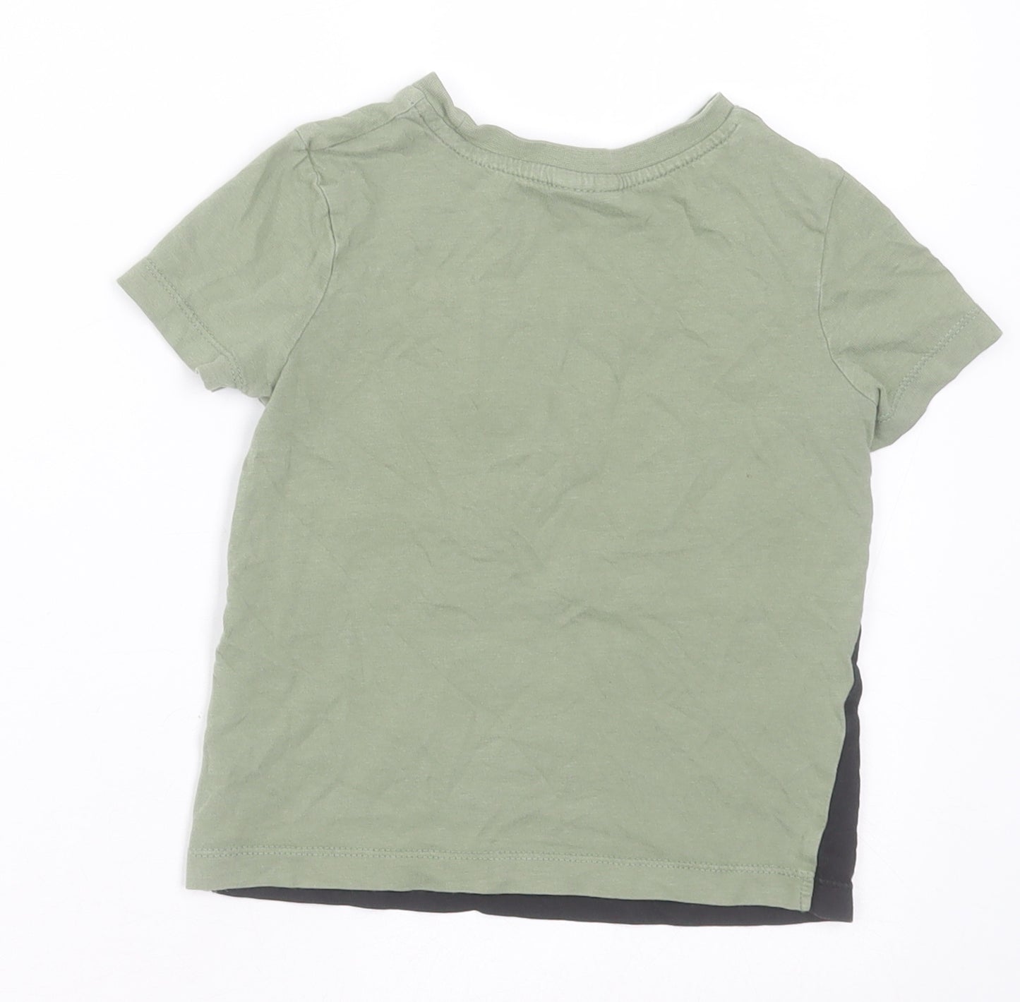 George Boys Green Striped Cotton Basic T-Shirt Size 18-24 Months Crew Neck Pullover - Mickey Mouse
