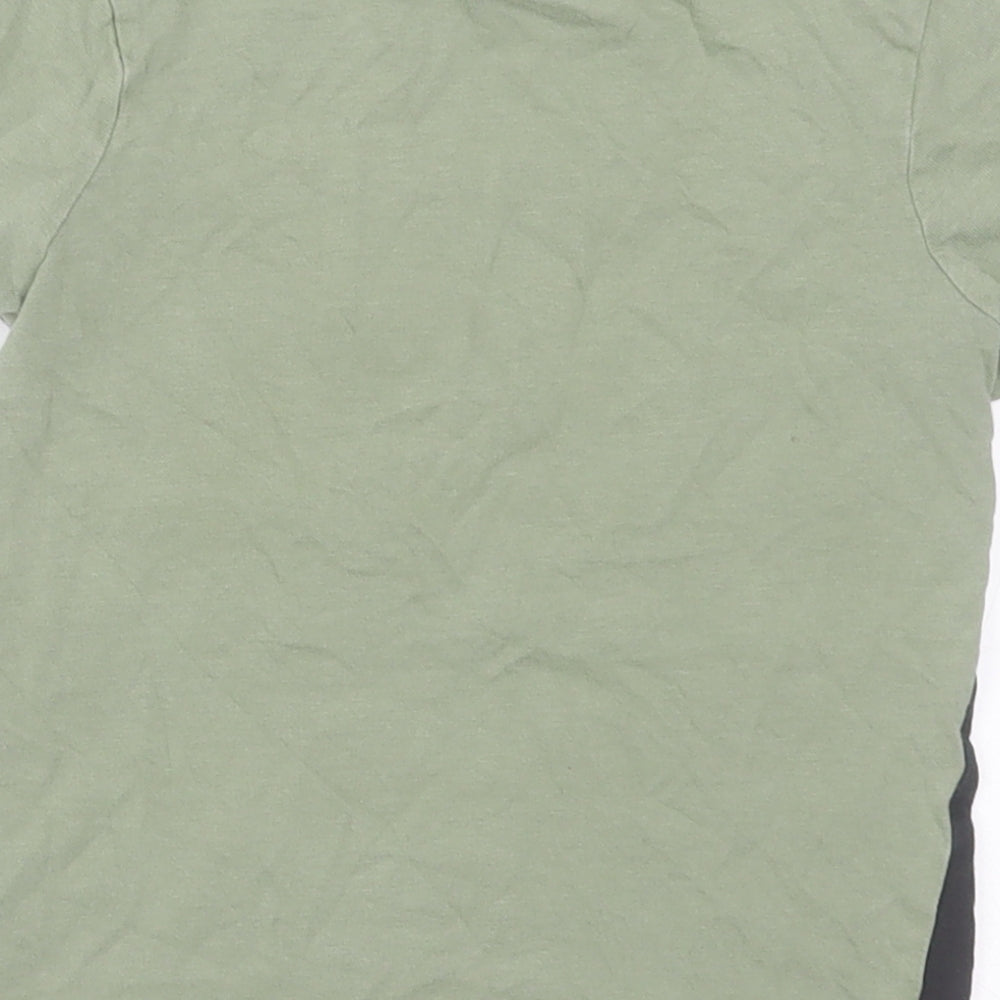 George Boys Green Striped Cotton Basic T-Shirt Size 18-24 Months Crew Neck Pullover - Mickey Mouse