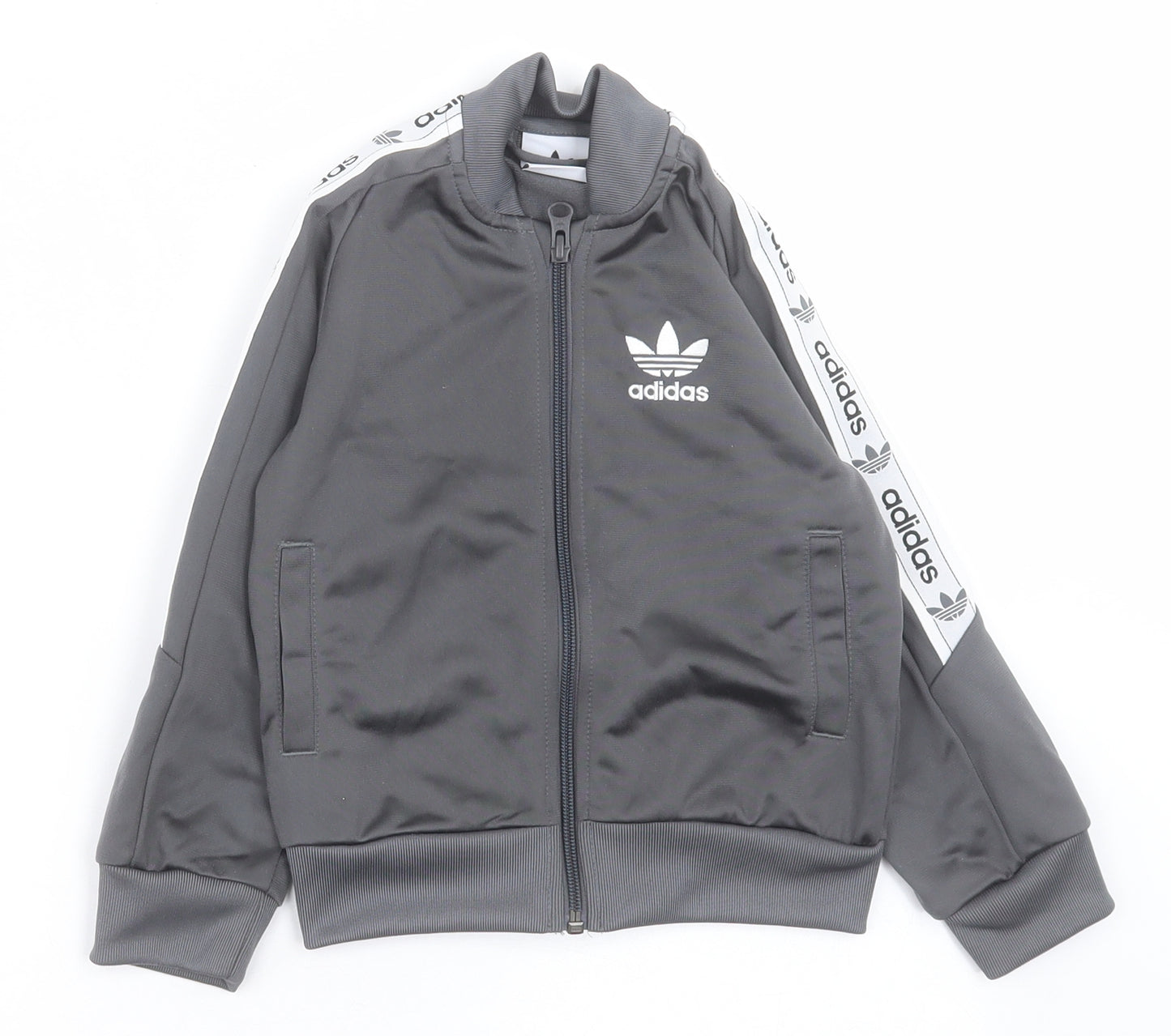 adidas Boys Grey Striped Polyester Full Zip Sweatshirt Size 3-4 Years  Zip