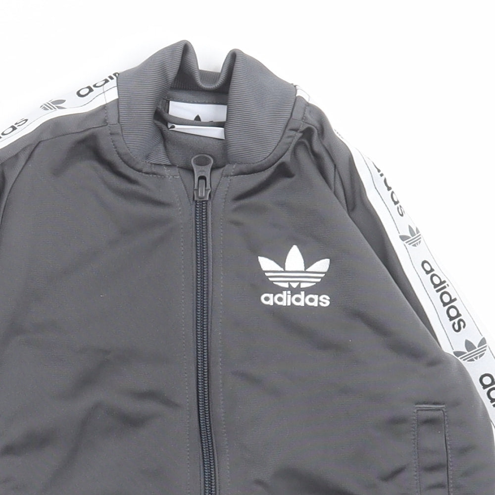 adidas Boys Grey Striped Polyester Full Zip Sweatshirt Size 3-4 Years  Zip