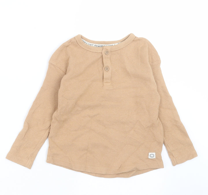 George Boys Brown Cotton Basic Casual Size 3-4 Years Crew Neck Button