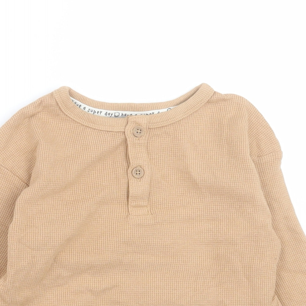 George Boys Brown  Cotton Basic Casual Size 3-4 Years Crew Neck Button