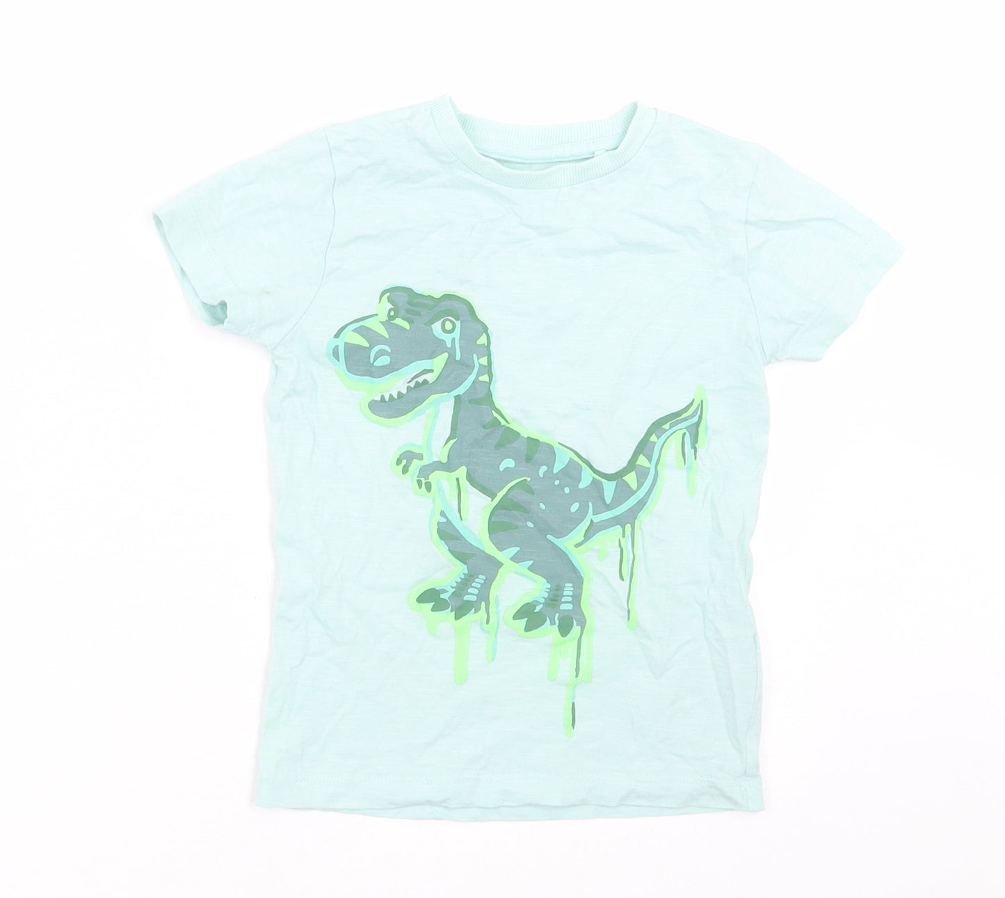 NEXT Boys Blue  Cotton Basic T-Shirt Size 2-3 Years Crew Neck Pullover - Dinosaur