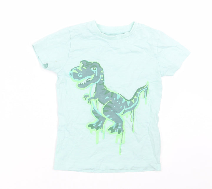 NEXT Boys Blue  Cotton Basic T-Shirt Size 2-3 Years Crew Neck Pullover - Dinosaur