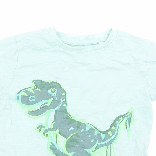 NEXT Boys Blue  Cotton Basic T-Shirt Size 2-3 Years Crew Neck Pullover - Dinosaur