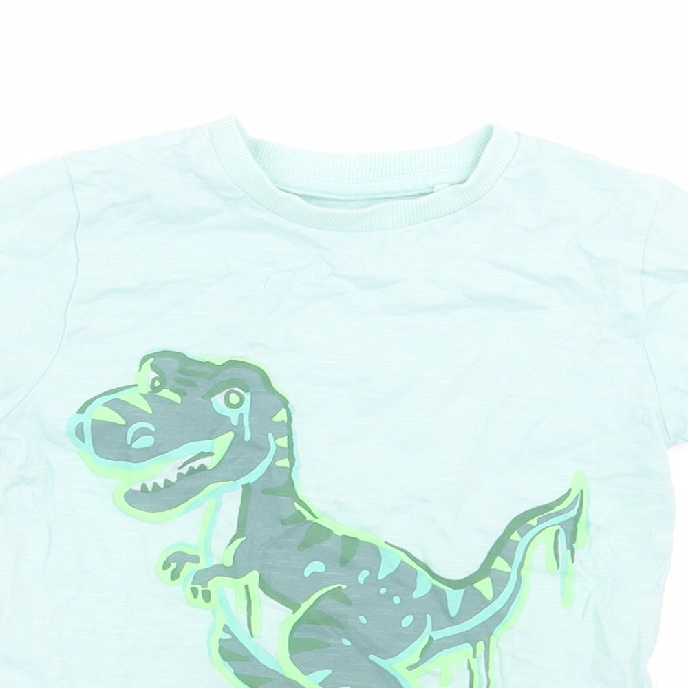 NEXT Boys Blue  Cotton Basic T-Shirt Size 2-3 Years Crew Neck Pullover - Dinosaur