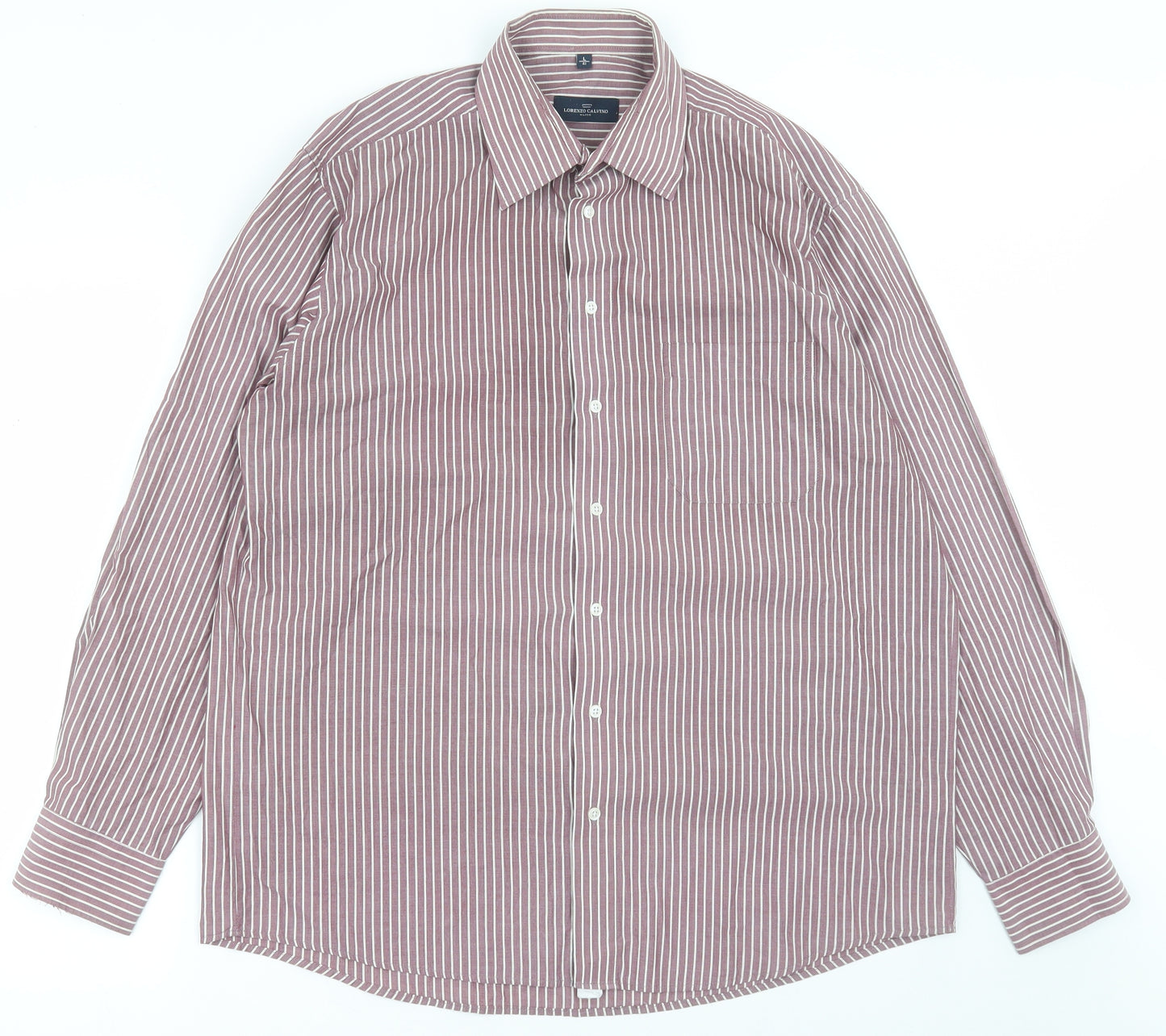 Lorenzo Calvino Mens Purple Striped Cotton  Button-Up Size L Collared Button