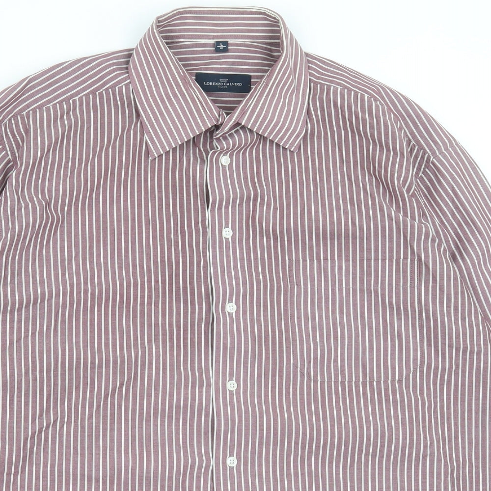 Lorenzo Calvino Mens Purple Striped Cotton  Button-Up Size L Collared Button