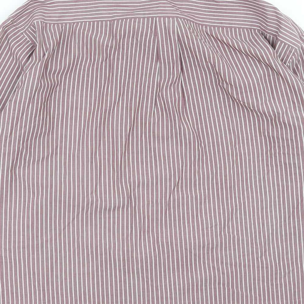 Lorenzo Calvino Mens Purple Striped Cotton  Button-Up Size L Collared Button