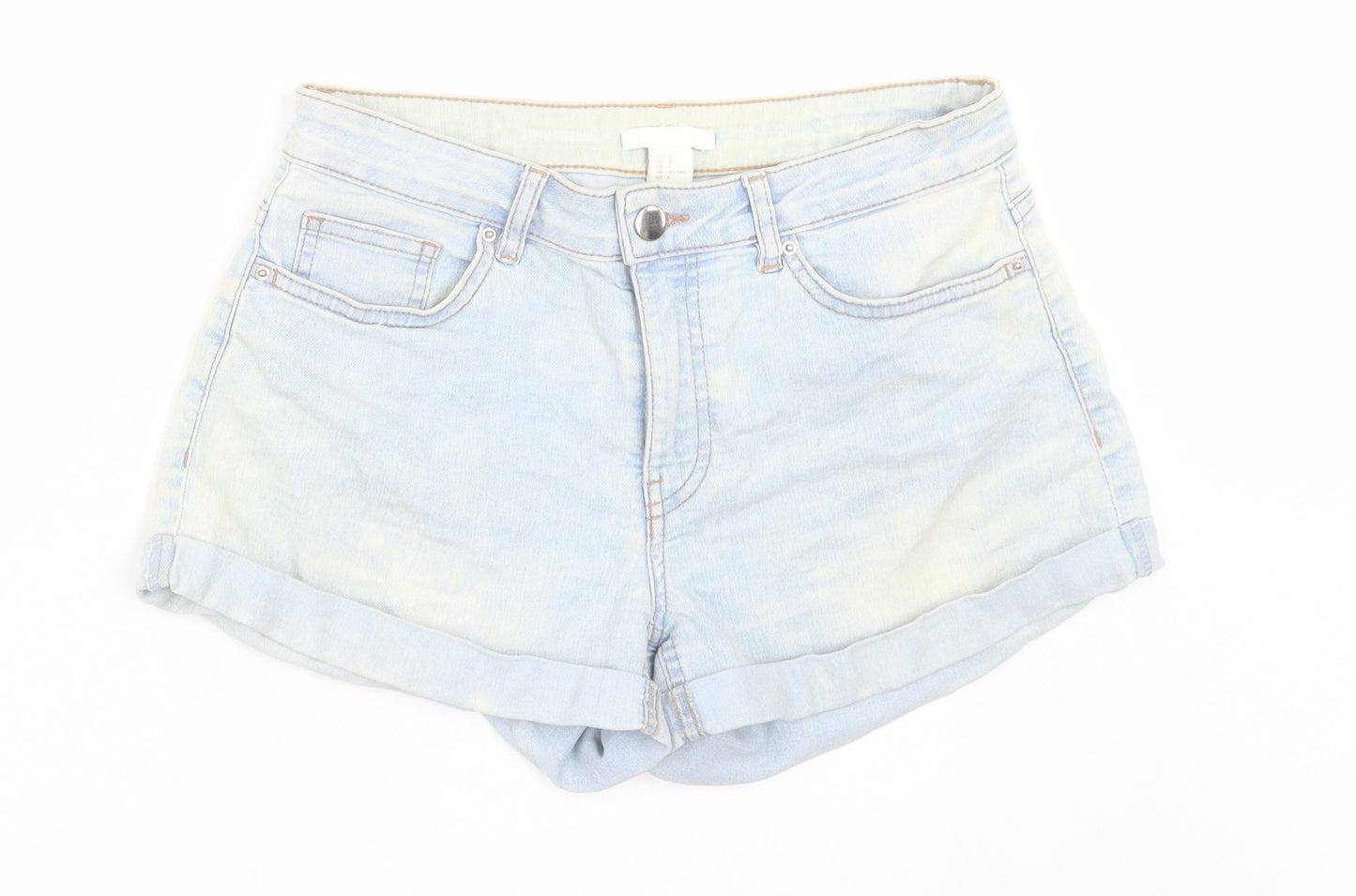 H&M Womens Blue  Cotton Boyfriend Shorts Size 8  Regular Button