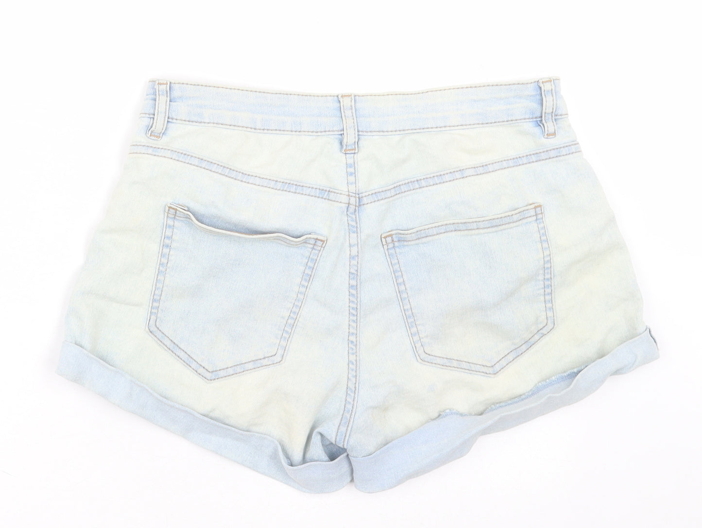 H&M Womens Blue  Cotton Boyfriend Shorts Size 8  Regular Button