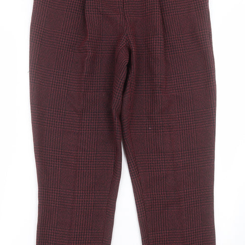 New Look Womens Red Plaid Polyester Trousers  Size 8 L28 in Regular Hook & Eye
