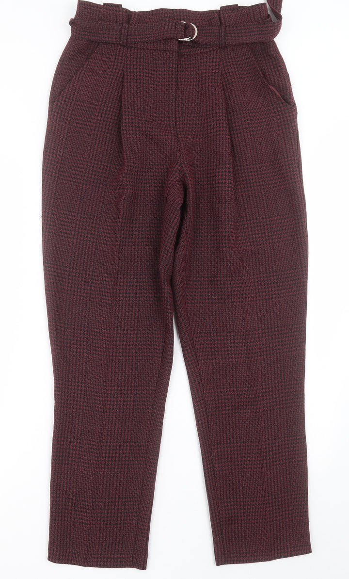 New Look Womens Red Plaid Polyester Trousers Size 8 L28 in Regular Hook & Eye