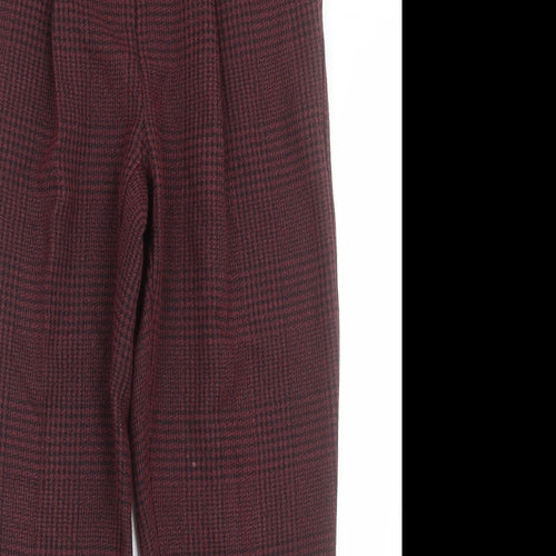 New Look Womens Red Plaid Polyester Trousers  Size 8 L28 in Regular Hook & Eye