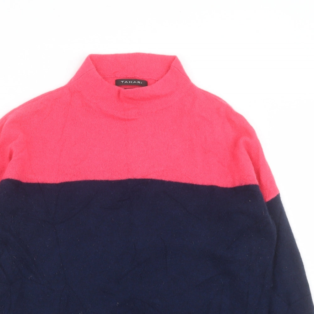 Tahari Womens Pink High Neck Striped Cashmere Pullover Jumper Size L