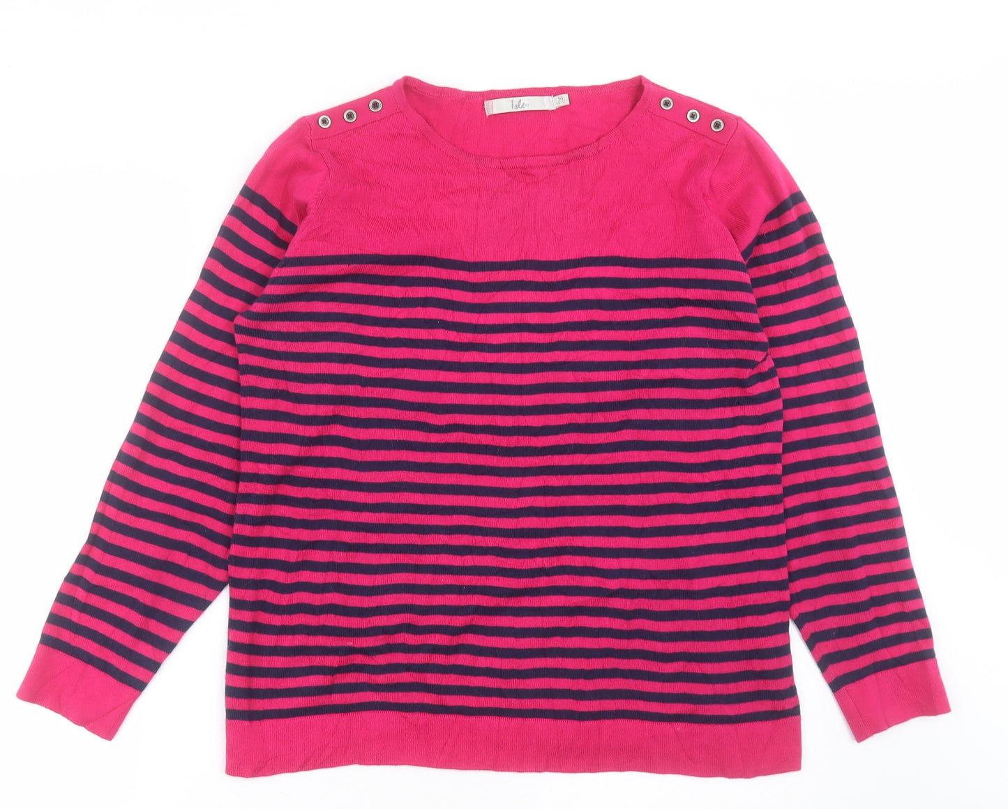EWM Womens Pink Boat Neck Striped Cotton Pullover Jumper Size M