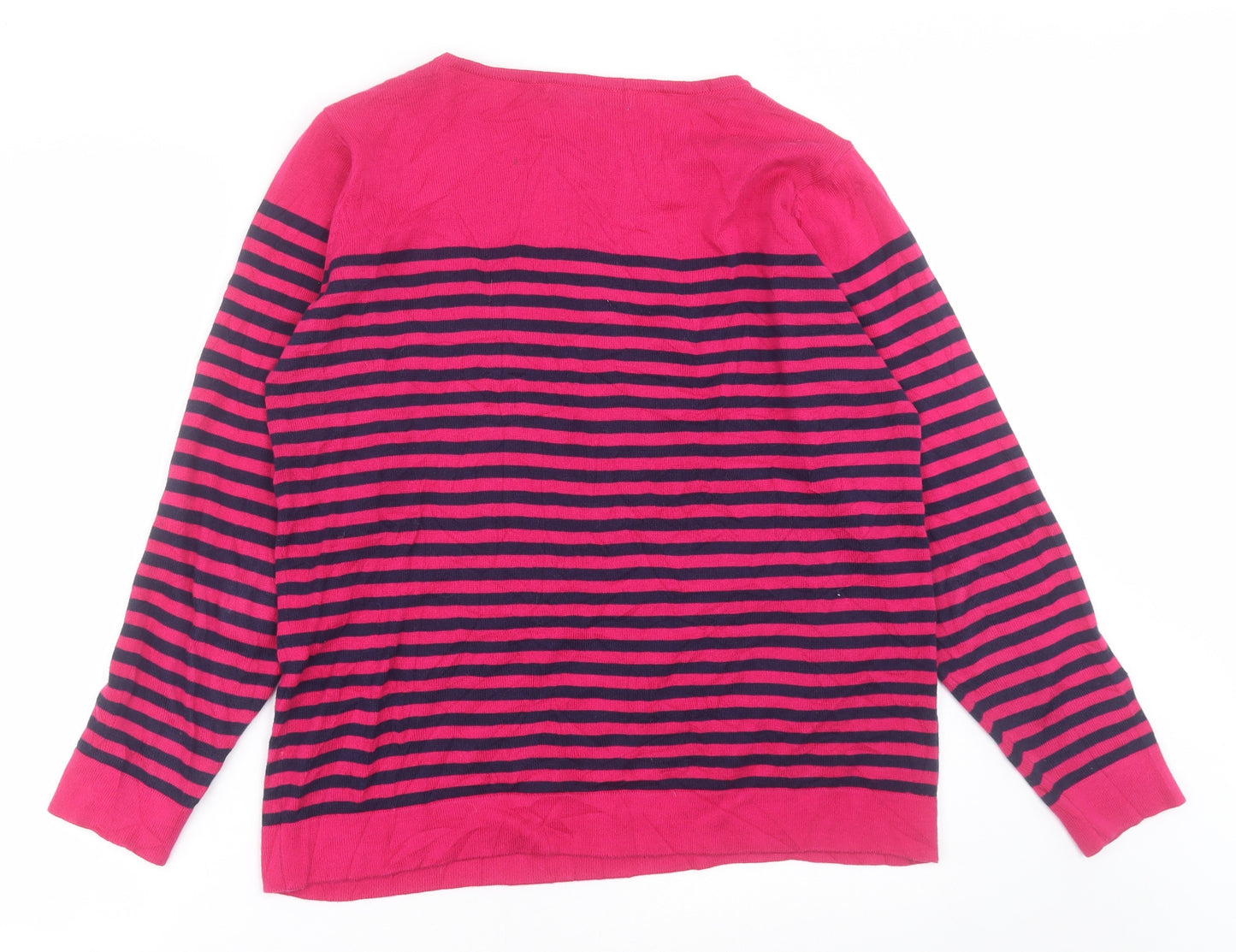 EWM Womens Pink Boat Neck Striped Cotton Pullover Jumper Size M