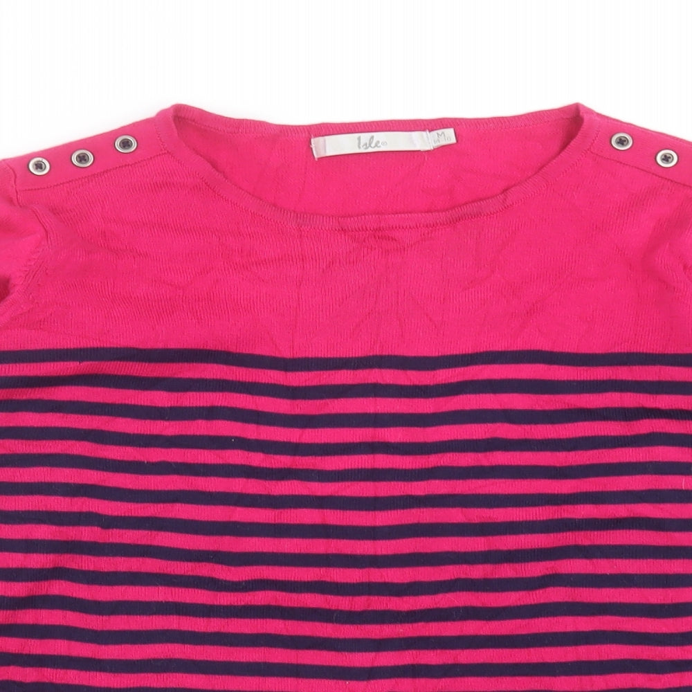 EWM Womens Pink Boat Neck Striped Cotton Pullover Jumper Size M