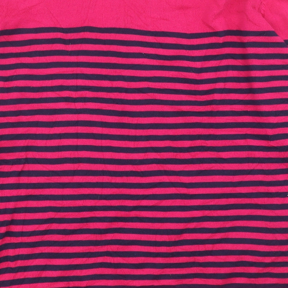 EWM Womens Pink Boat Neck Striped Cotton Pullover Jumper Size M