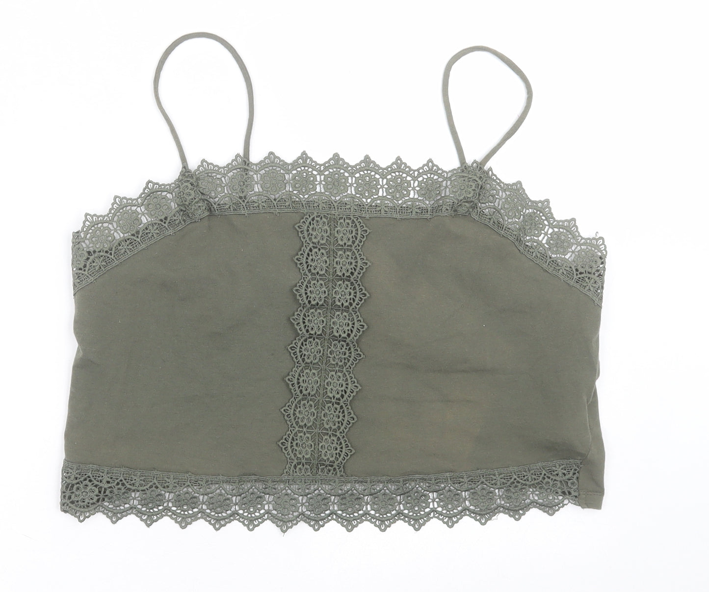 Primark Womens Green  Cotton Cropped Tank Size M Square Neck