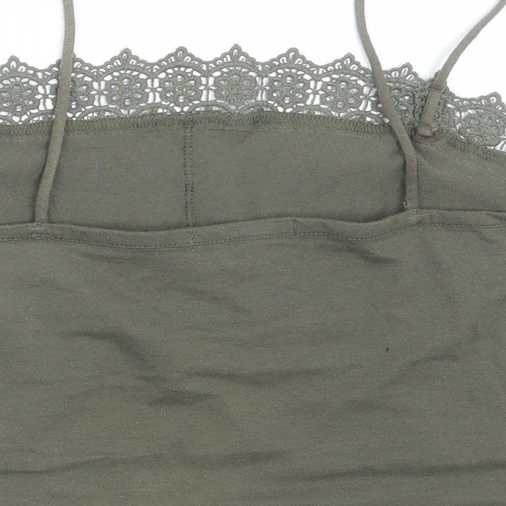 Primark Womens Green  Cotton Cropped Tank Size M Square Neck