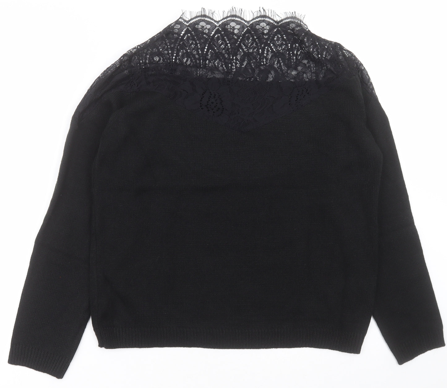 SheIn Womens Black High Neck  Acrylic Pullover Jumper Size M   - Lace Top