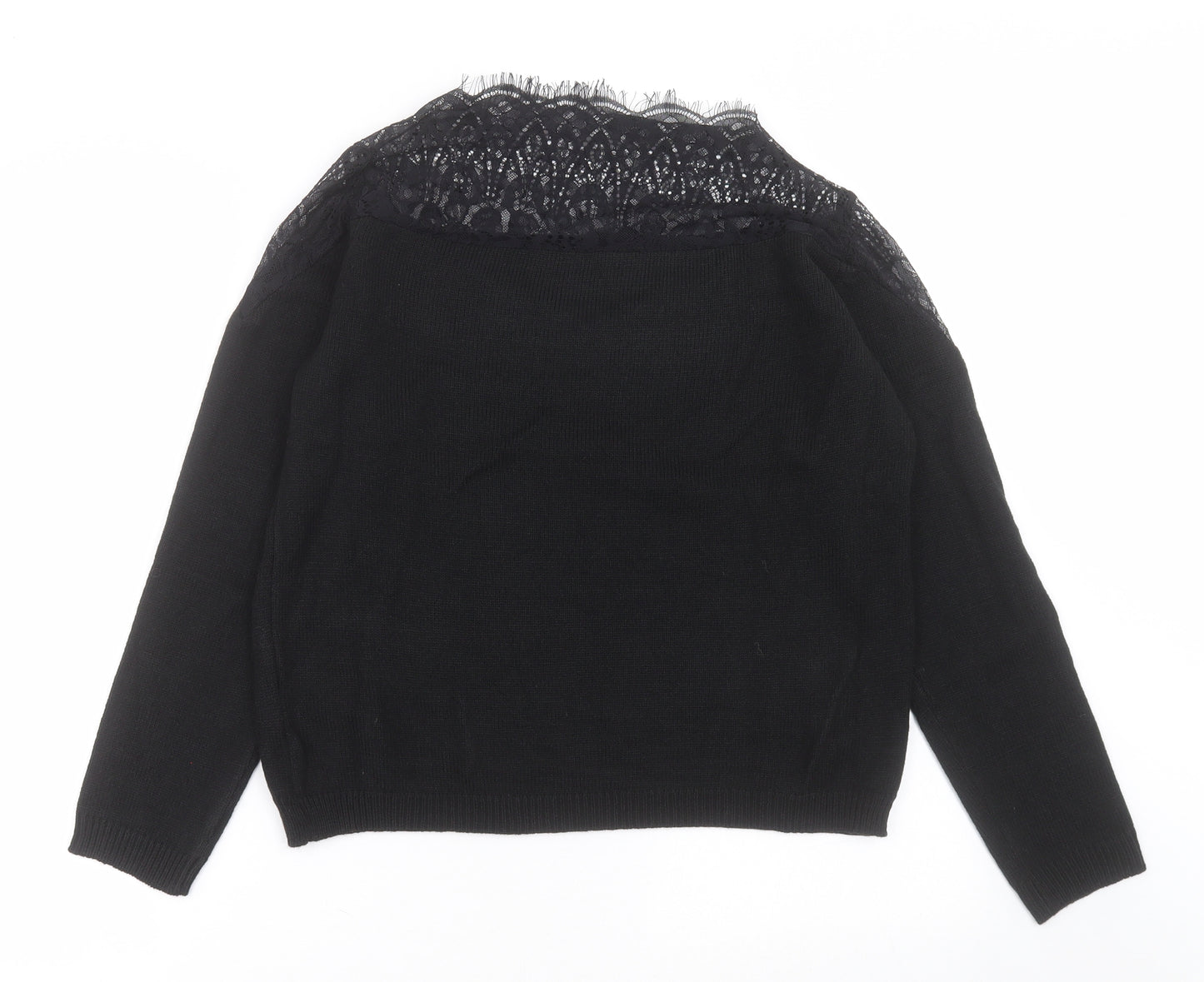 SheIn Womens Black High Neck  Acrylic Pullover Jumper Size M   - Lace Top