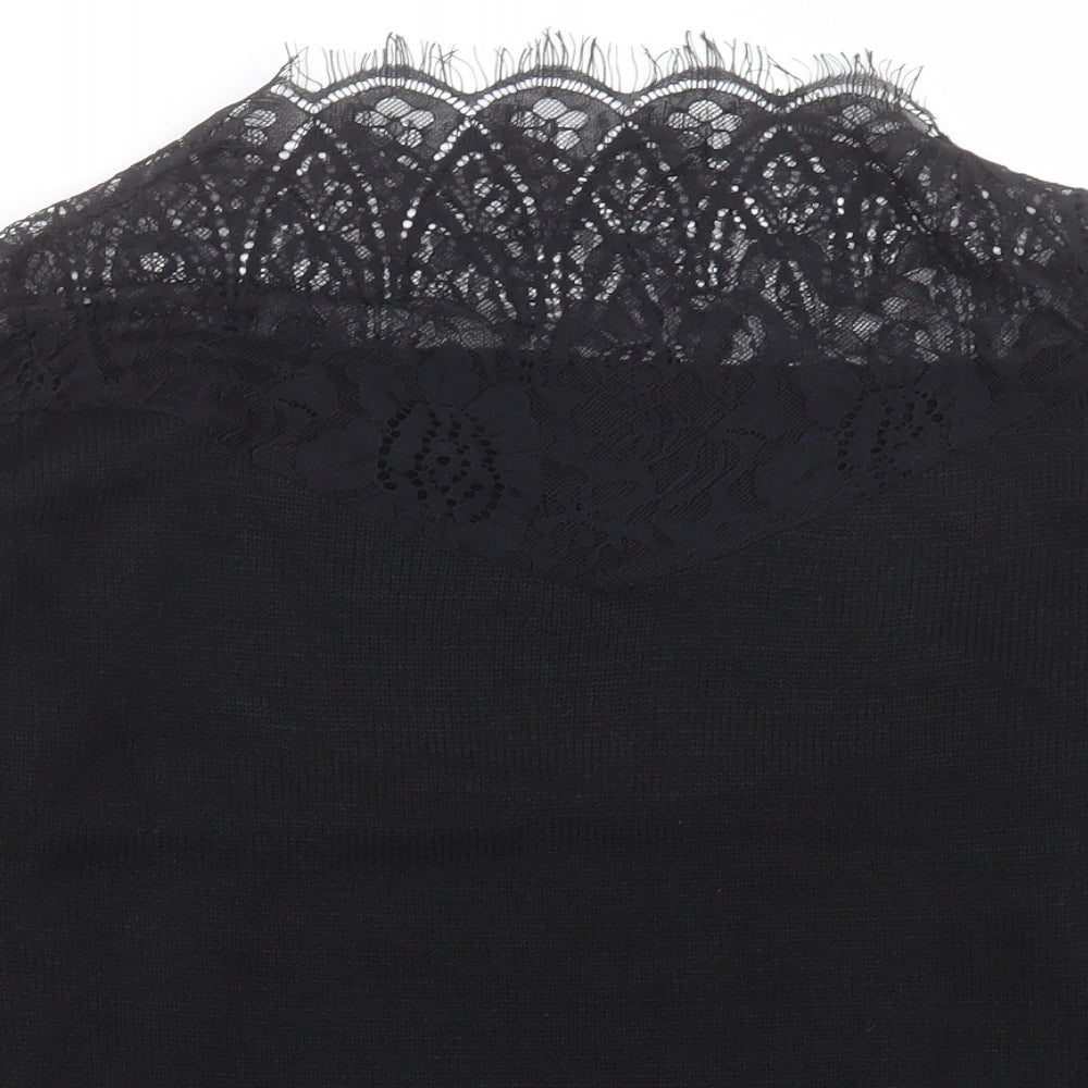 SheIn Womens Black High Neck  Acrylic Pullover Jumper Size M   - Lace Top