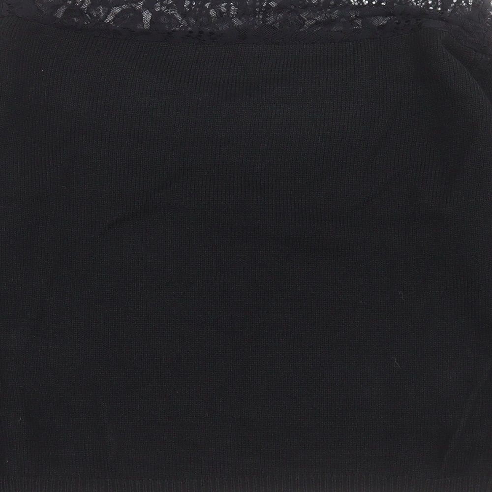 SheIn Womens Black High Neck  Acrylic Pullover Jumper Size M   - Lace Top