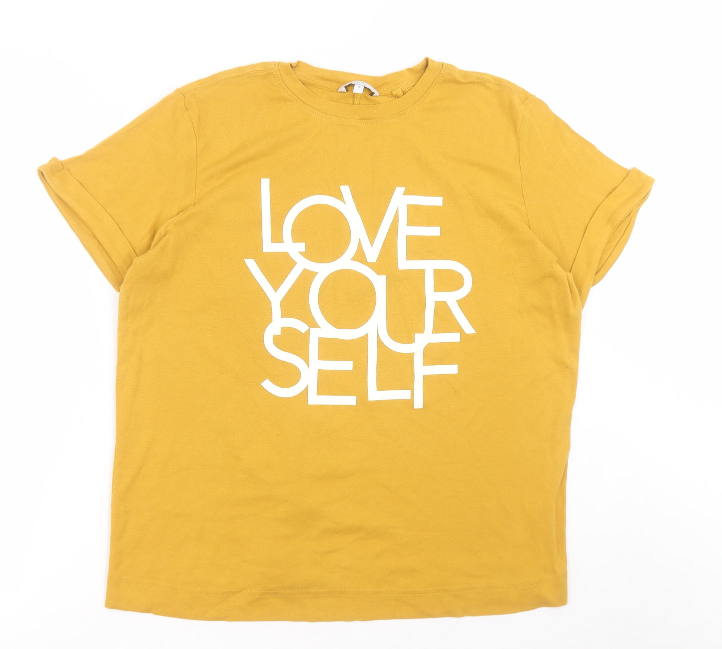 NEXT Womens Yellow  Cotton Basic T-Shirt Size 16 Crew Neck - Love Yourself