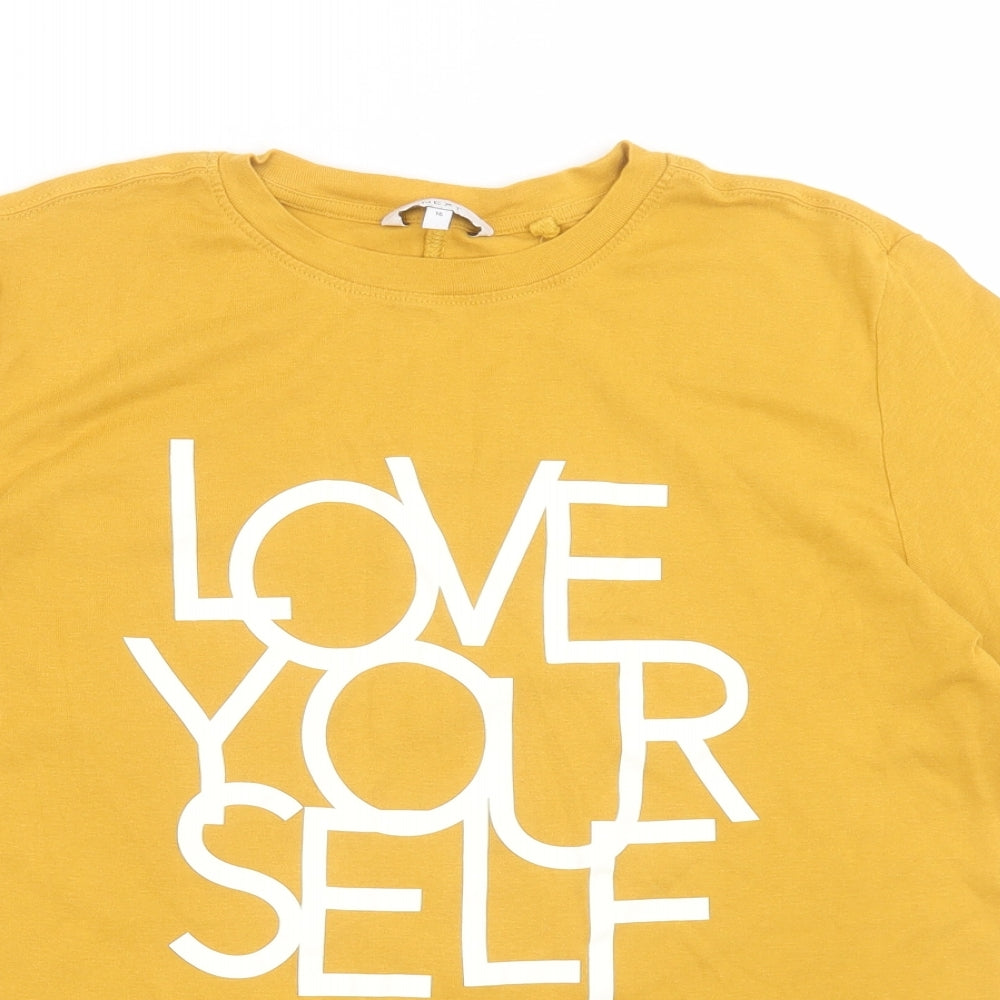 NEXT Womens Yellow  Cotton Basic T-Shirt Size 16 Crew Neck - Love Yourself