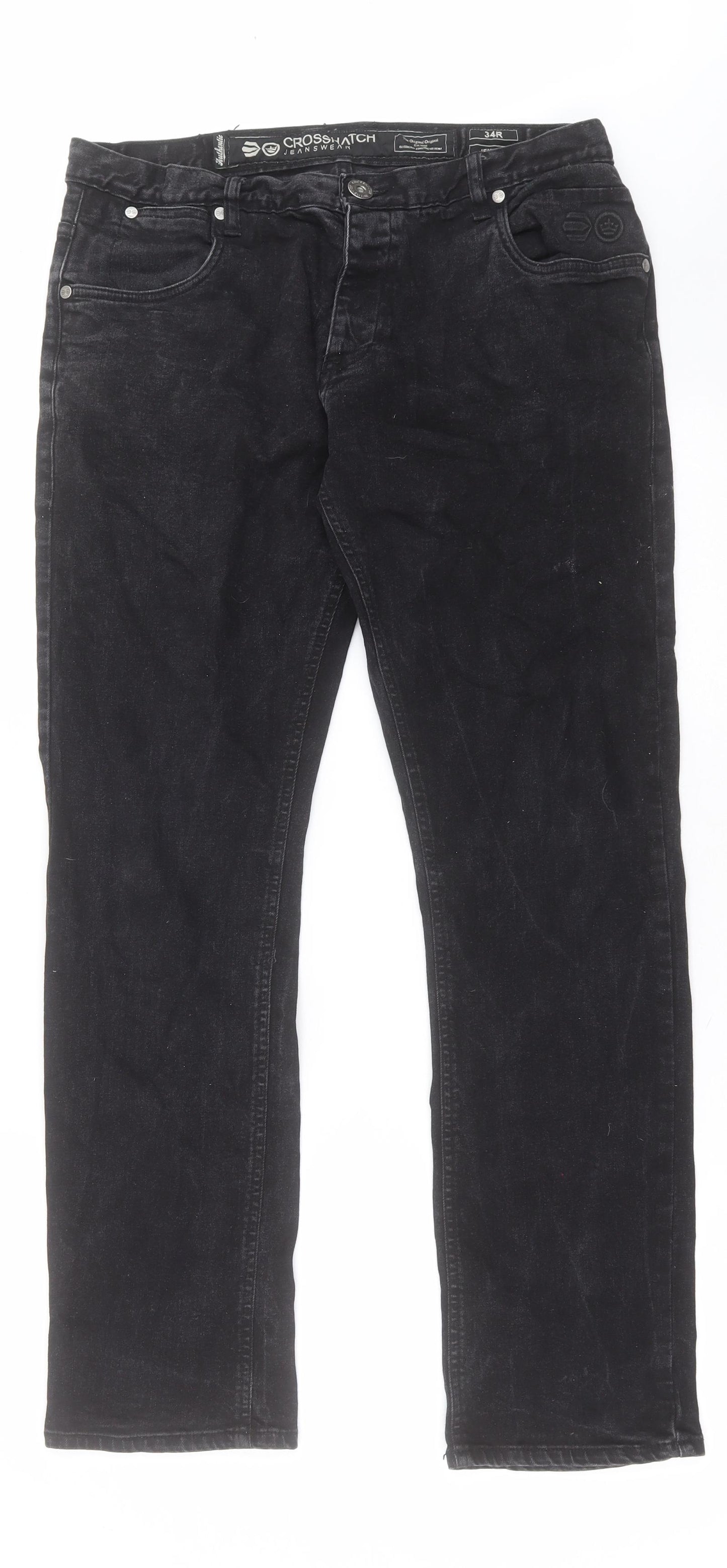Crosshatch Mens Black  Cotton Straight Jeans Size 34 in L30 in Regular Button