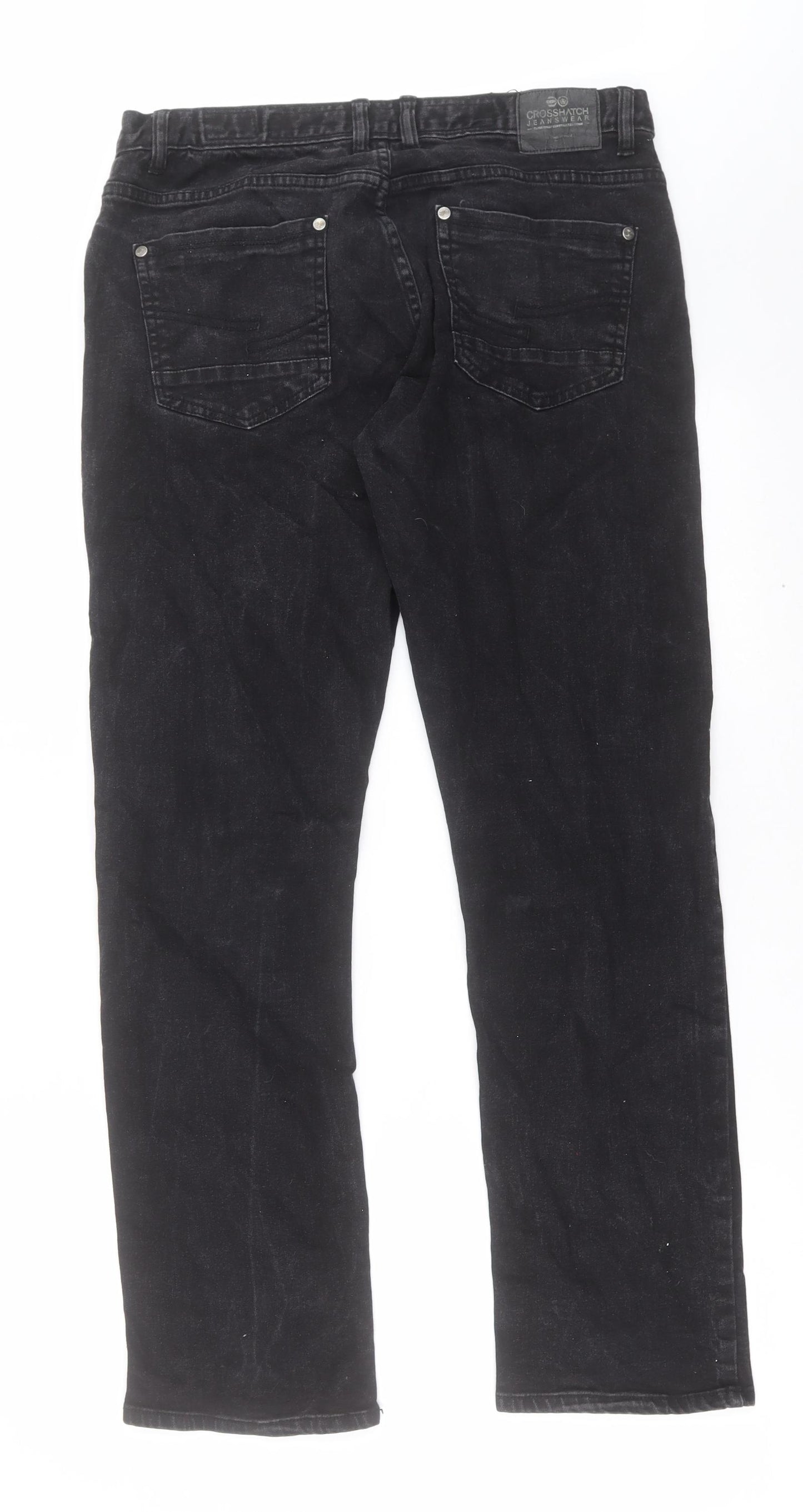 Crosshatch Mens Black  Cotton Straight Jeans Size 34 in L30 in Regular Button