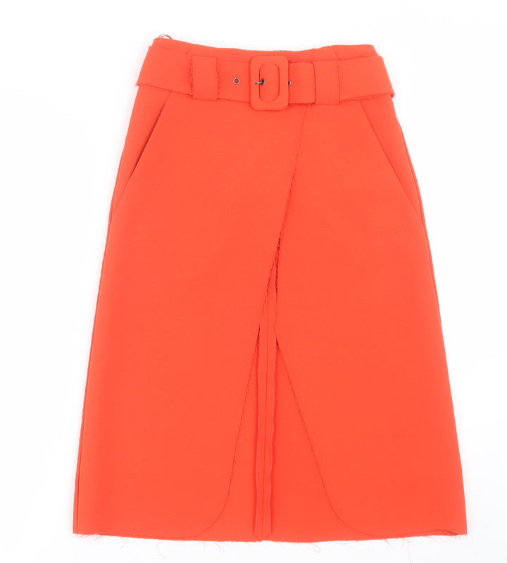 Topshop Womens Orange Polyester A-Line Skirt Size 4 Zip