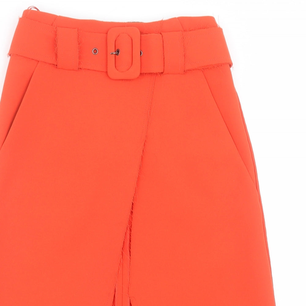 Topshop Womens Orange  Polyester A-Line Skirt Size 4   Zip