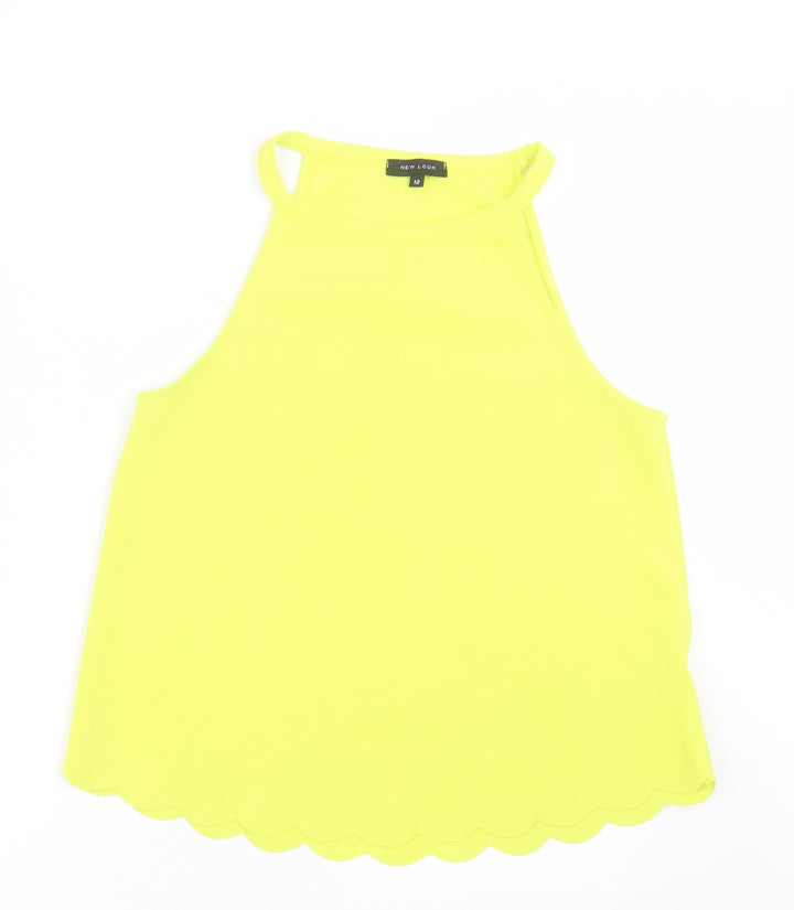 New Look Womens Yellow  Polyester Basic Tank Size 12 Square Neck