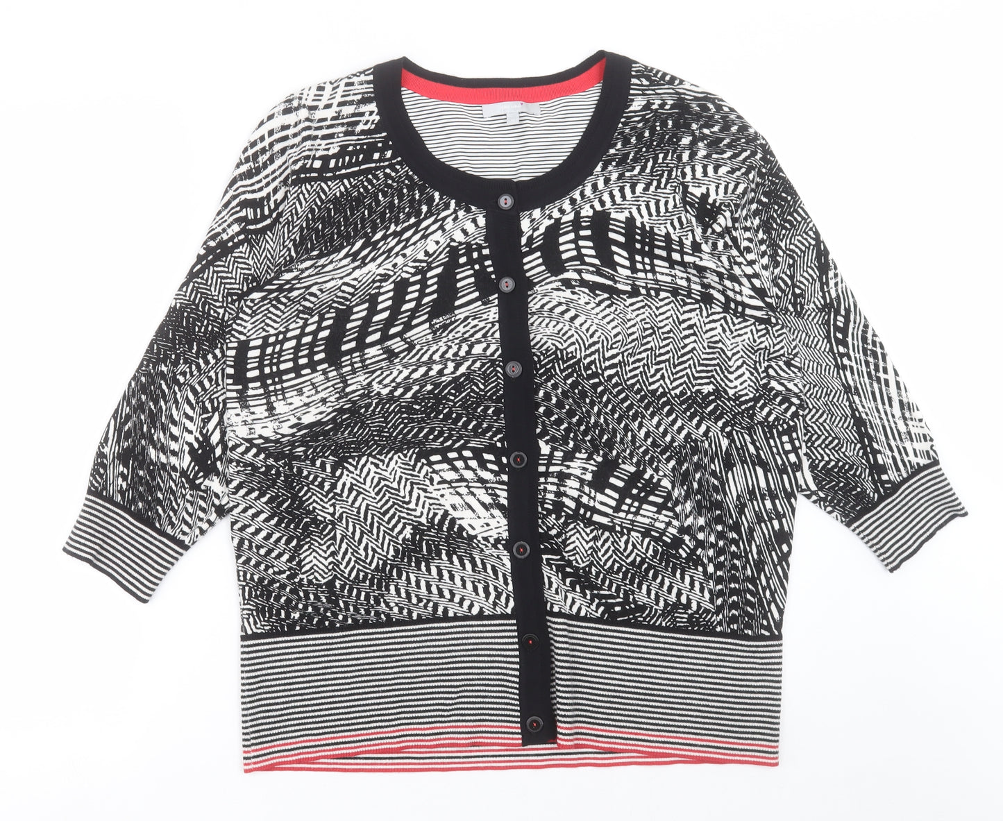 Per Una Womens Black Crew Neck Geometric Viscose Cardigan Jumper Size 18