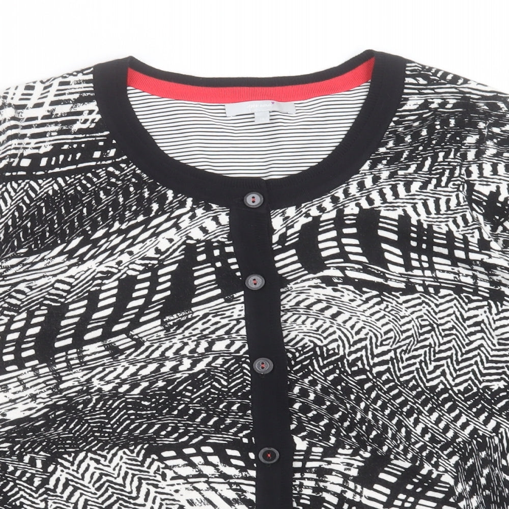 Per Una Womens Black Crew Neck Geometric Viscose Cardigan Jumper Size 18