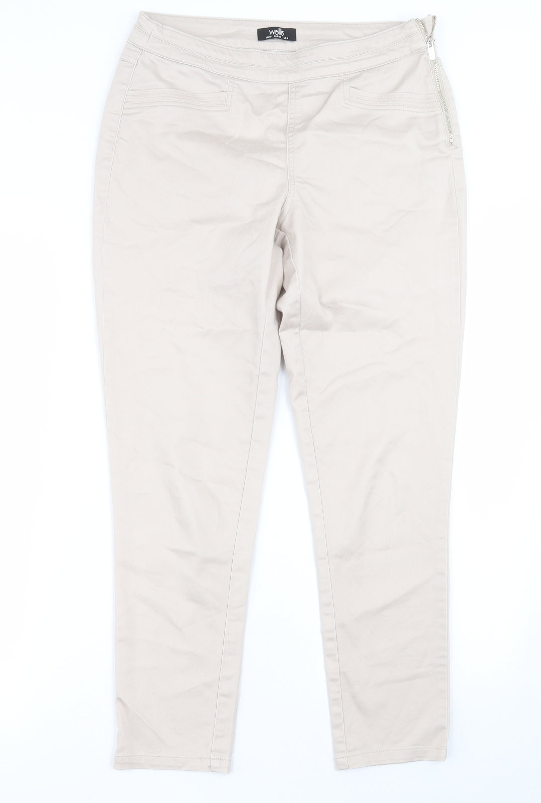 Wallis Womens Beige  Cotton Jegging Trousers Size 10 L26 in Regular Zip