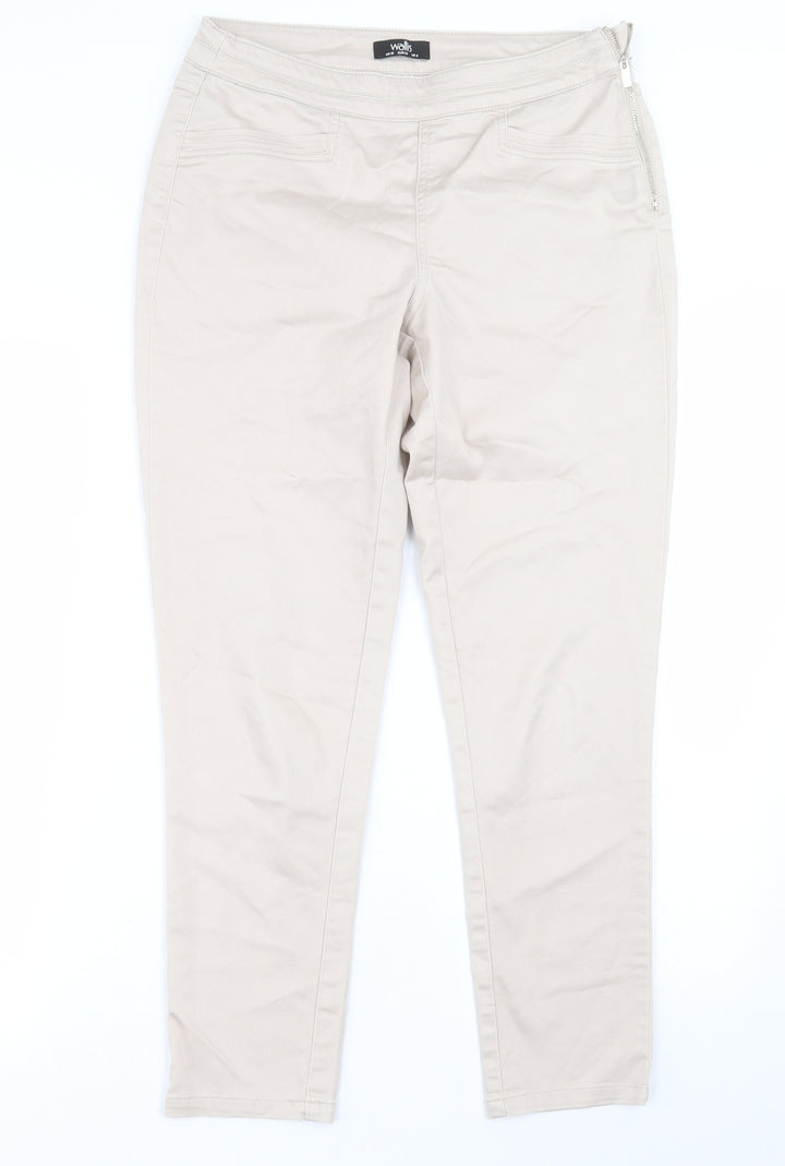 Wallis Womens Beige  Cotton Jegging Trousers Size 10 L26 in Regular Zip