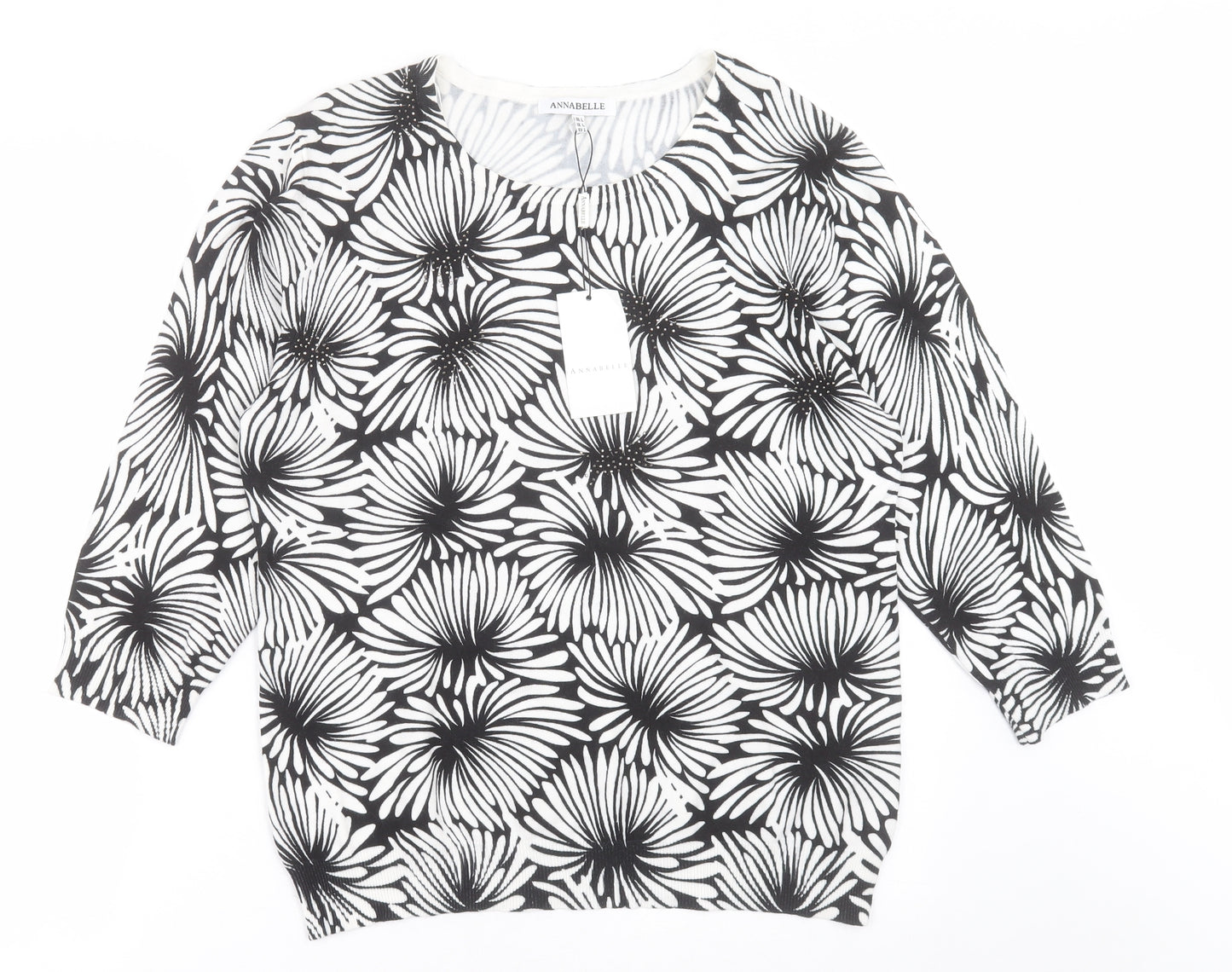 Annabelle Womens Black Crew Neck Floral Viscose Pullover Jumper Size L
