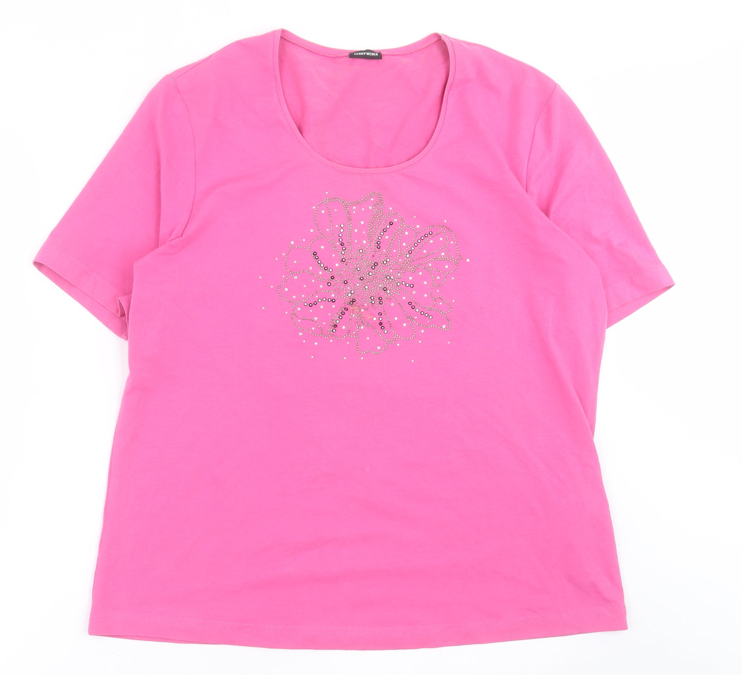 Gerry Weber Womens Pink  Cotton Basic T-Shirt Size 18 Scoop Neck