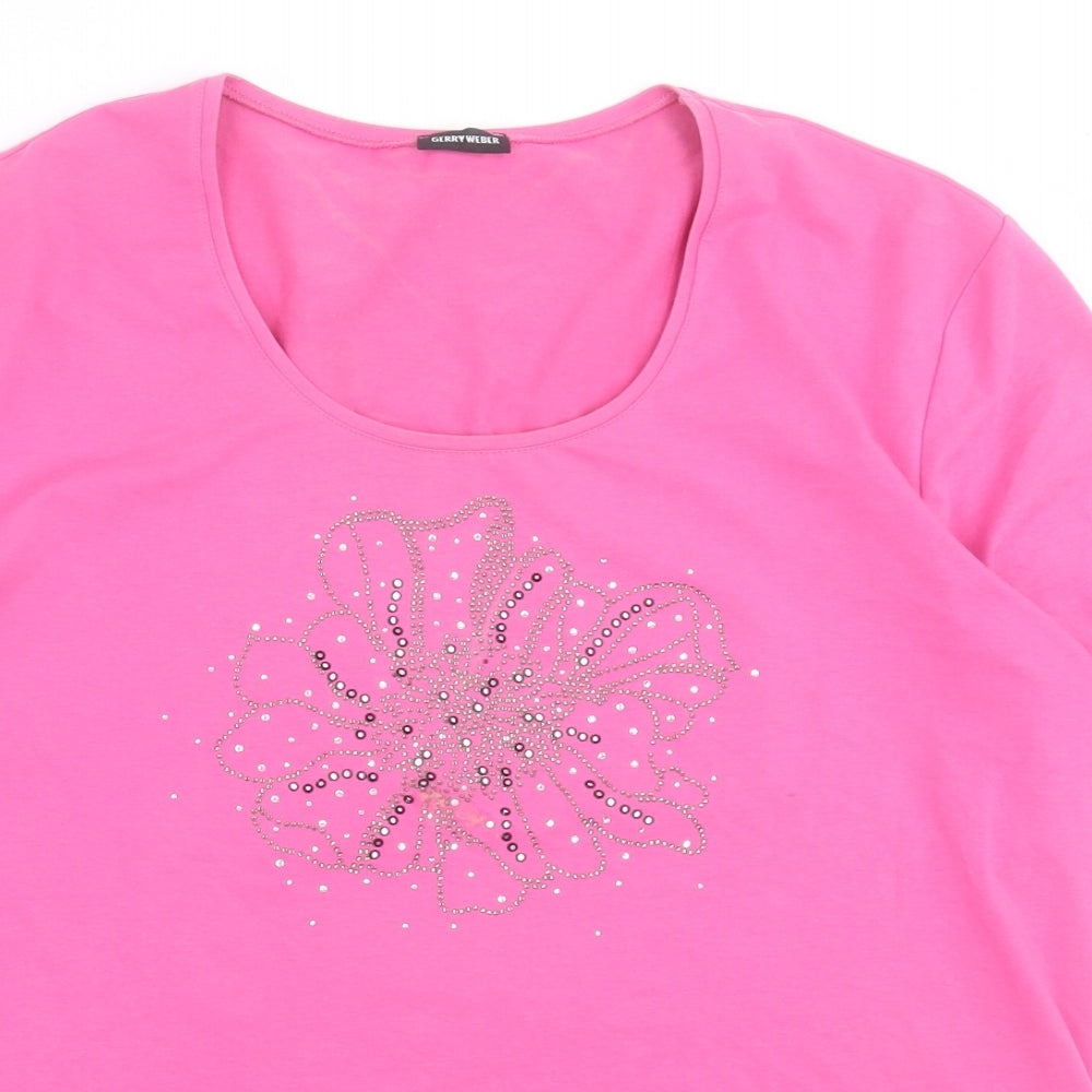 Gerry Weber Womens Pink  Cotton Basic T-Shirt Size 18 Scoop Neck